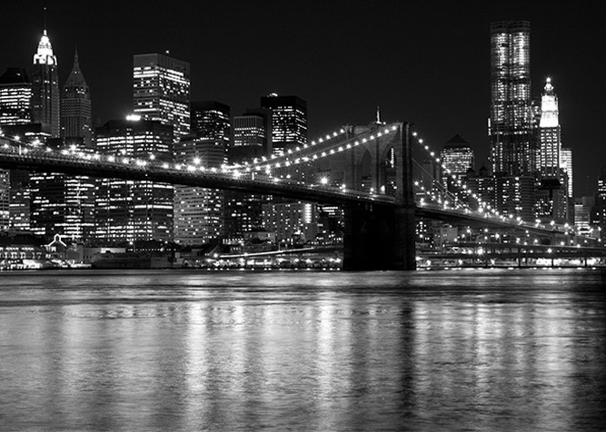 vista notturna ponte di brooklyn