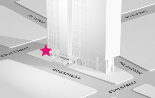 Mappa con evidenziato il punto di accesso all'edificio One Times Square