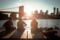 Vista di Manhattan e del Brooklyn Bridge da Dumbo