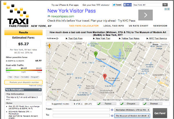 calcola costo del taxi a new york