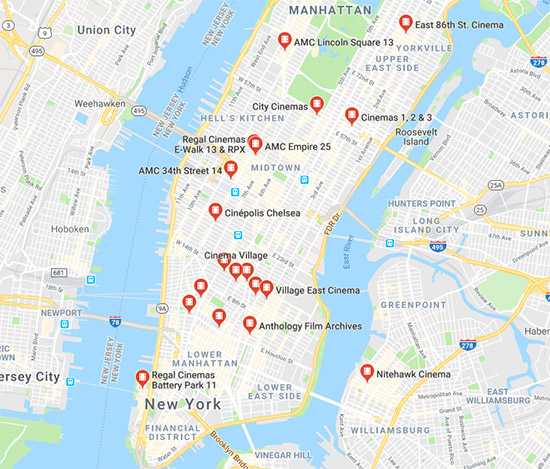 mappa dei cinema a New York