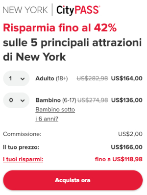 Screenshot, acquisto New York City Pass