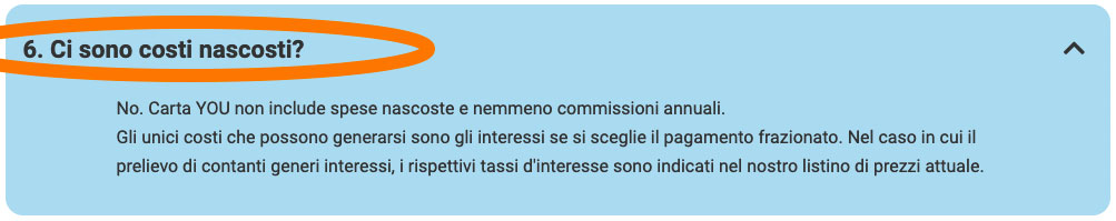 Non ci sono costi nascosti su Carta YOU