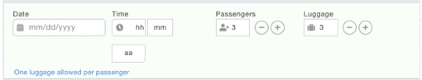 Campi per data e ora di arrivo, persone e bagagli su prenotazione navetta goairlink