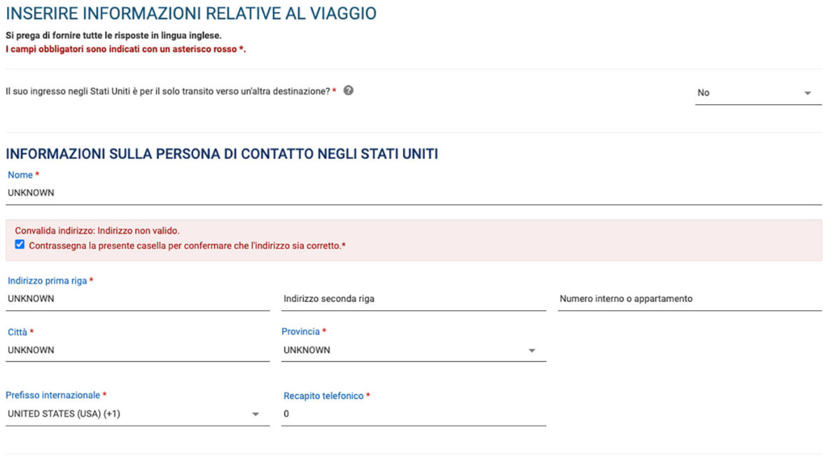 Informazioni su eventuale contatto USA