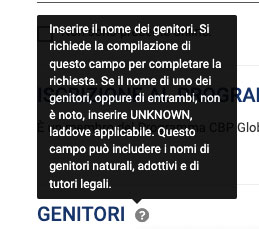 Indicazione nome dei genitori su richiesta ESTA