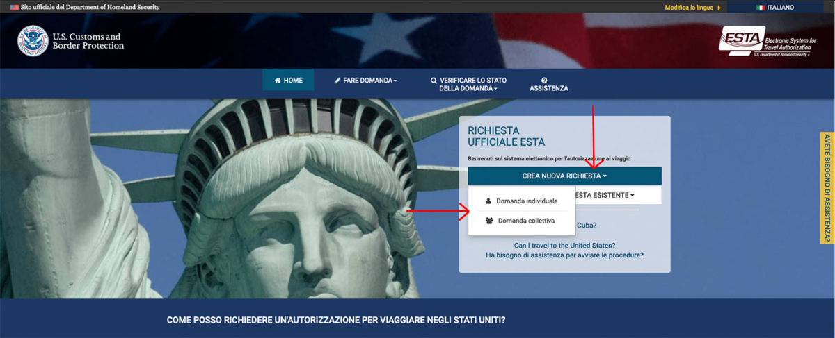Avvio della richiesta per una nuova autorizzazione ESTA