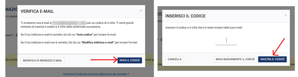 Verifica email associata alla richiesta ESTA tramite invio di codice