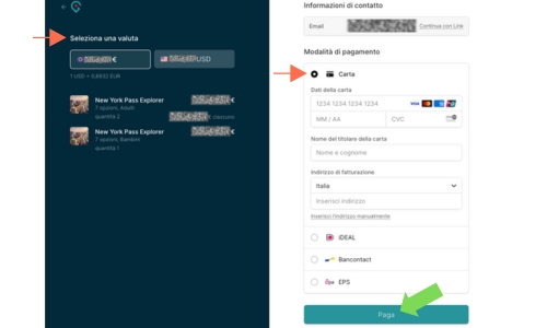 Pagamento Explorer Pass con carta di credito