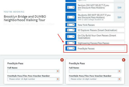 FreeStyle Pass NY, prenotazione tour