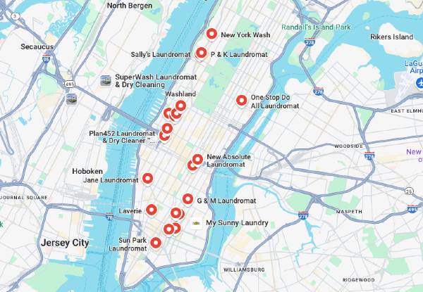 Lista su mappa delle lavanderie a gettoni a New York
