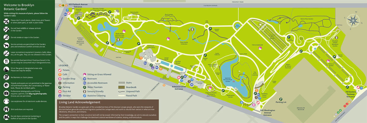 Mappa illustrativa dei padiglioni e aree del Brooklyn Botanic Garden