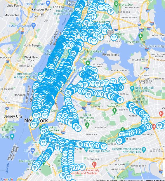 mappa dei nyclinks con wi-fi gratuito a new york