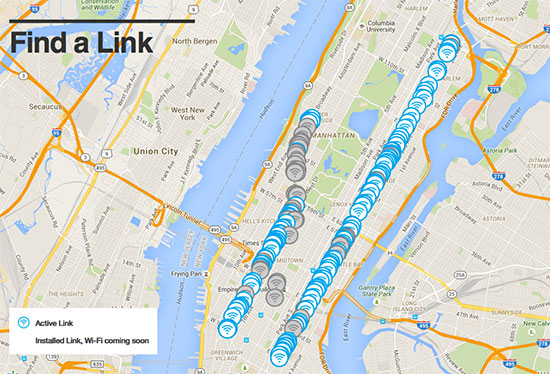 mappa dei nyclinks con wi-fi gratuito a new york