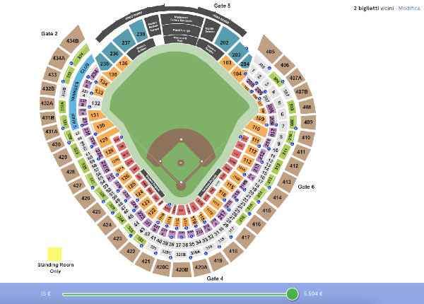 Mappa dei posti dello Yankee Stadium, per i New York Yankees