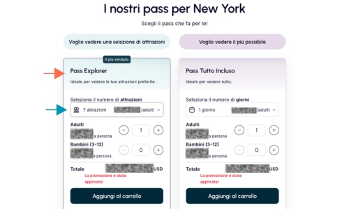 Schermata principale di acquisto per Explorer Pass nel sito ufficiale di GoCity