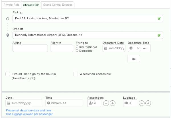 schermata per prenotare navetta GoAirlink per transfer di ritorno verso aeroporto