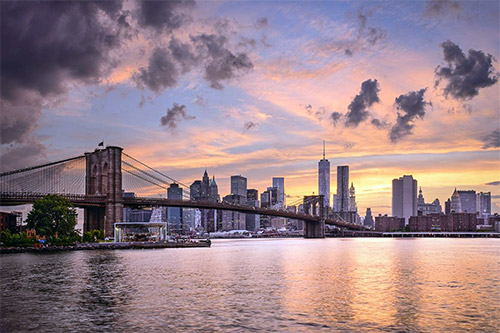 tramonto di new york da brooklyn bridge park